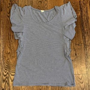 Women’s XS JCrew Navy/White striped top w ruffle sleeves
